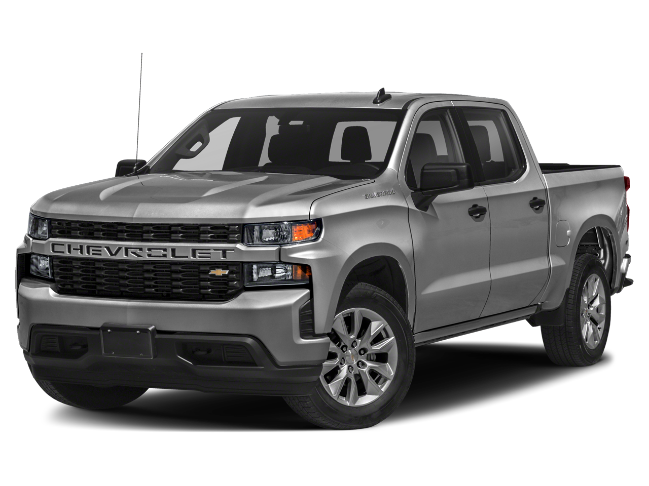 2021 Chevrolet Silverado 1500 Custom in Satin Steel Metallic — front three-quarter view