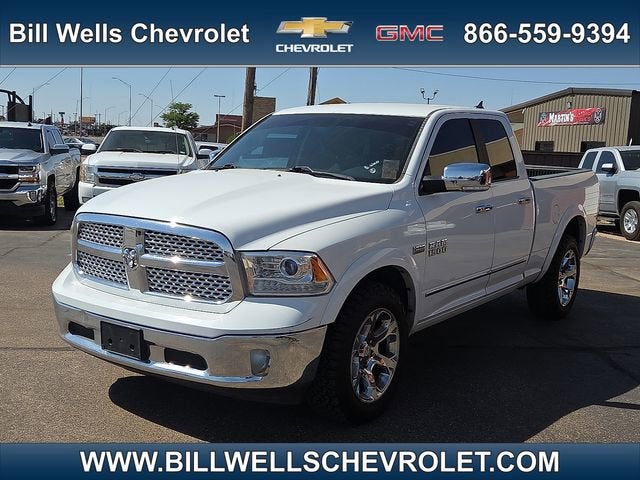 2017 RAM 1500 Laramie in White — front three-quarter view