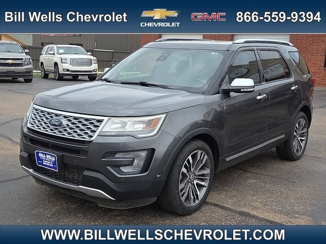 2017 Ford Explorer Platinum in White — front three-quarter view