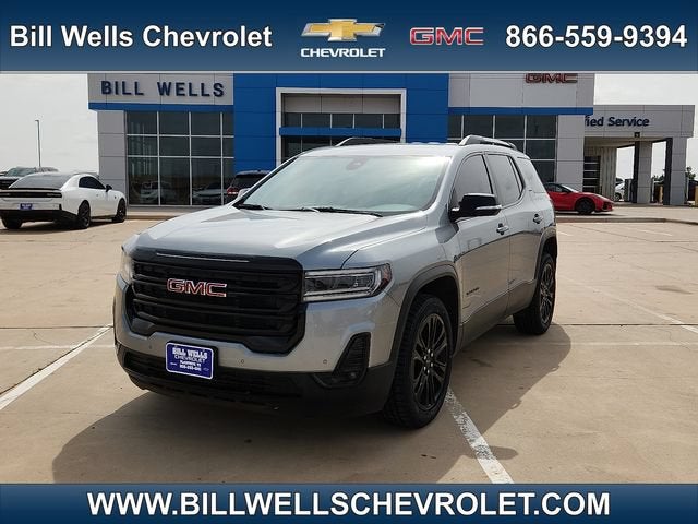 2023 GMC Acadia SLT in Sterling Metallic — front three-quarter view