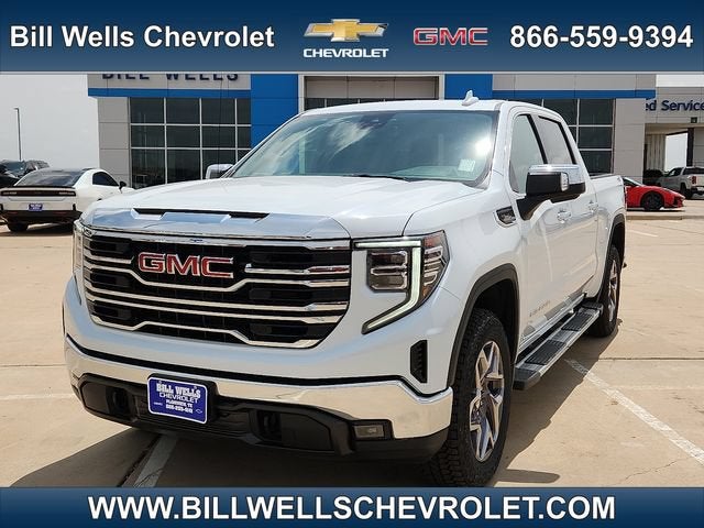 2026 GMC Sierra 1500 SLT in Glacier White Tricoat — front three-quarter view